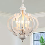 Wooden Farmhouse Chandelier, 5 Lights Antique Distressed White Cottage French Country Chandelier Ceiling Light Fixture Vintage Rustic Pendant Light for Kitchen Island Living Dining Room Bedroom Foyer YCZHCC