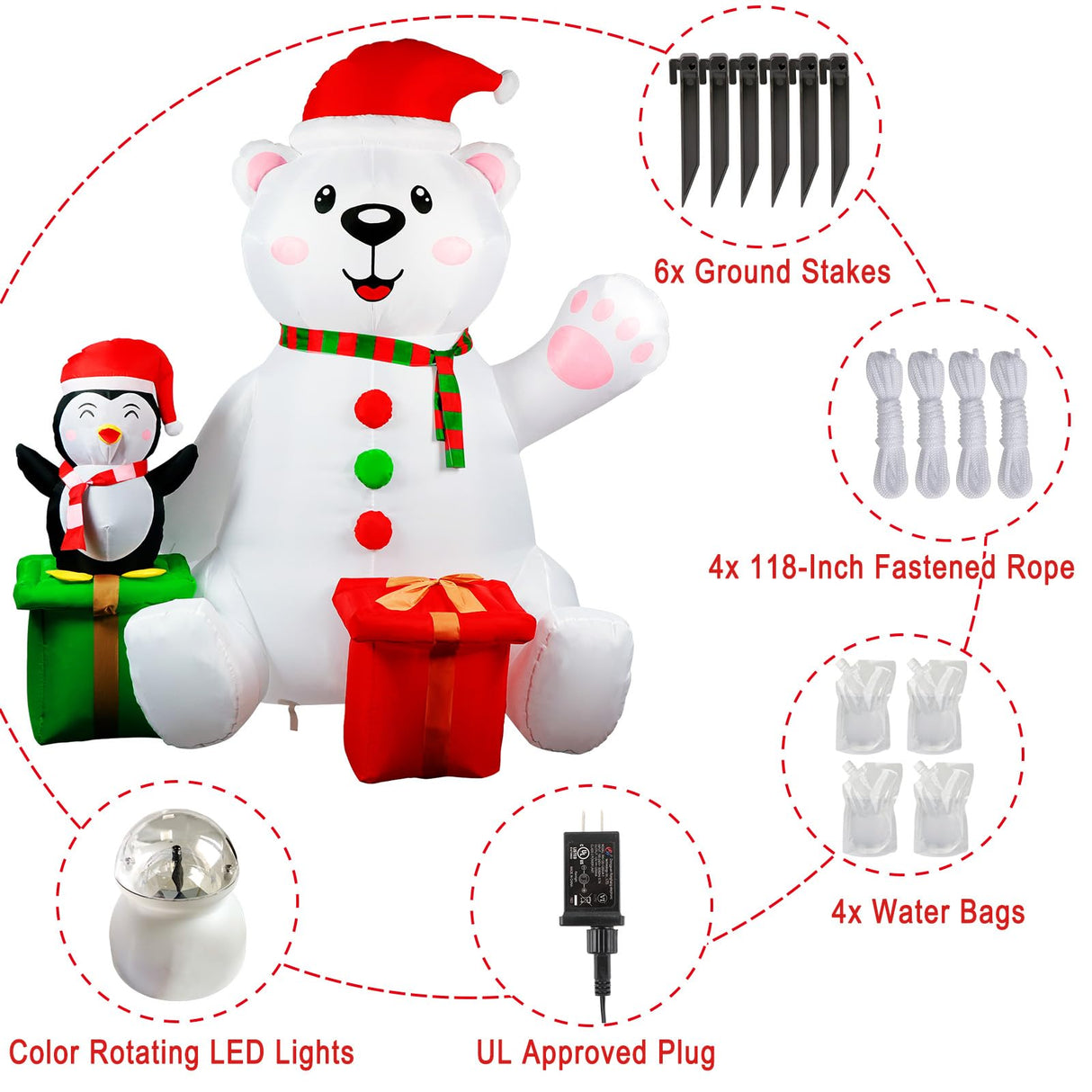 GUDELAK 6 Ft Christmas Inflatables Outdoor Decorations, LED Light Up Polar Bear and Penguin Inflatable Christmas Blow Up Yard Decorations for Garden Lawn Indoor Xmas Holiday Party Decor GUDELAK