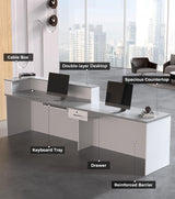 Anzhap L-Shaped Reception Desk with Counter, Front Desk Reception Counter with Drawer, Keyboard Tray & Cable Box for Office, Salon, Lobby, Checkout, Retail(White + Grey/Left, 63" L * 24" W * 39" H) Anzhap
