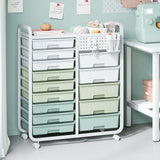 SYKIARIOL 14 Drawer Rolling Cart with Tabletop & DIY Pegboard, Storage Cart with Wheels, Classroom Organizers Utility Cart for Office Home School, Art Supplies, Mobile Craft Organizer, Green SYKIARIOL