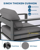 7 Seats Aluminum Patio Furniture Set, 5 PCS Outdoor Sectional Conversation Set with 4" Wide Armrest, Backyard Sectional Sofa Set with Coffee Table & Thick Cushions, Grey GAOMON