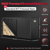 Zettum Firewood Rack Cover 8 Feet - 600D Wood Rack Cover Waterproof & Heavy Duty, 8 Foot Outdoor Log Pile Holder Covers Storage for 8FT Standard Fire Wood Rack Stands (96 x 24 x 49 Inch) Zettum
