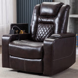 CANMOV Electric Power Recliner Chair with USB Ports and Cup Holders, Breathable Leather Home Theater Seating with Hidden Arm Storage (Brown) CANMOV