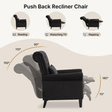 choairy Pushback Recliner Chair, Accent Push Back Chair Set of 2 with Adjustable Footrest Wingback, Upholstered Linen Reclining Sofa with Side Pocket, Comfy Modern Armchair for Living Room, Black choairy