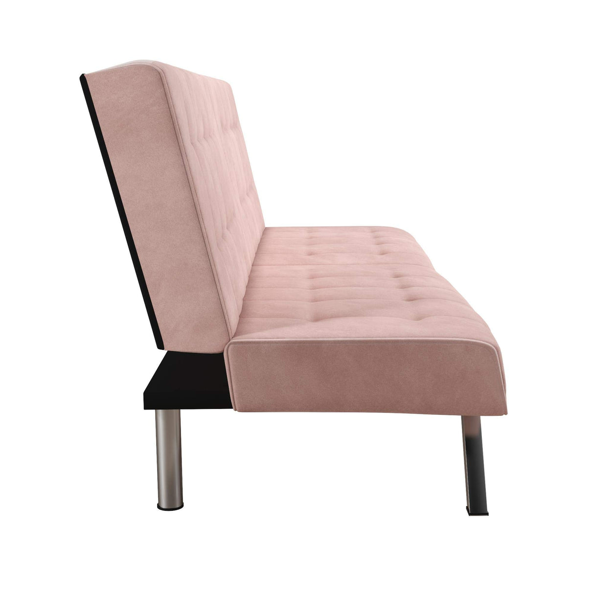 DHP Emily 71 Inch Futon Sofa Bed Fabric, Armless Upholstered Couch Sleeper with Tufted Back and Seat, Mid-Century Modern, Pink Velvet DHP