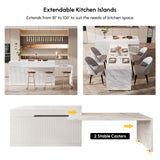 homary Kitchen Islands with Seating 81''-106" Extendable Kitchen Storage lsland with Doors&Drawers Marble Pattern Top homary