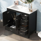 Harper & Bright Designs 36" Bathroom Vanity with Sink, Free Standing Single Basin Vanity Set with Two Doors and 5 Drawers, Solid Wood Bathroom Cabinet with Ceramic Basin for Bathroom, Black Harper & Bright Designs