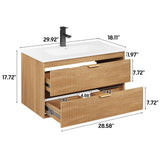 Vabches 30 Inch Bathroom Vanity with Sink, Floating Bathroom Vanity with 2 Storage Darwers, Wood Grain Wall Mounted Vanity with Storage, Bathroom Floating Vanity with Sink, Faucet, Drain Vabches