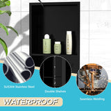 Qeke Stainless Steel Shower Niche 18" X 12", No Tile Needed Wall Niche Double Shelves, Recessed Shower Shelf for Bathroom Storage, Matte Black Qeke