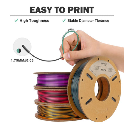 ERYONE Silk Tri-Color Coextrusion PLA Filament,3D Printer 1.75mm +/- 0.03mm, Triple Color Filament 0.25kg/spools,4Pack(2.2lbs), Red/Gold/Black, Gold/Purple/Black, Blue/Purple/Black, Red/Blue/ - WoodArtSupply