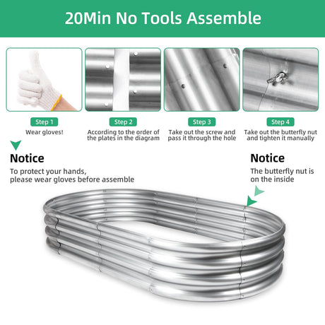 Gartist Galvanized Raised Garden Bed, 4x2x1 FT Thickening Raised Beds for Gardening, Oval Larger Space Planter Box for Outdoor for Herbs, Vegetables, Fruits Gartist