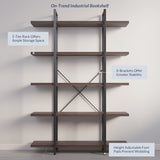 BELLEZE 70-Inch Dark Walnut 5-Tier Industrial Bookshelf with Metal Frame BELLEZE