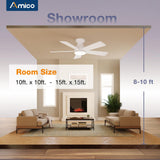 Amico Ceiling Fans with Lights, 42 Inch Low Profile Ceiling Fan with Light and Remote Control, Flush Mount, Reversible, 3CCT, Dimmable, Quiet, White Small Ceiling Fan for Bedroom Outdoor/Indoor Use Amico