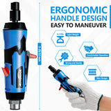 Autolock 1/4” Straight Air Die Grinder, 25000 RPM Pneumatic Die Grinder Tools with 1/4 Inch & 1/8 Inch Collets, Rear Exhaust Autolock