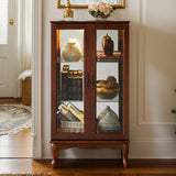 CKEASEAN Lighted Curio Cabinet with 3-Tier Adjustable Shelves and Mirrored Back Panel, 44" H Glass Display with Tempered Glass Doors, China Cabinet for Living Room (Light Bulb not Included) (Walnut) CKEASEAN