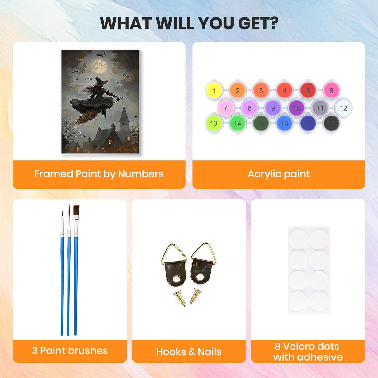 HEIBAGO Halloween Witch Framed Paint by Numbers Kit for Adults, Town Paint by Numbers for Adults Beginner, Adult Paint by Number Kits on Canvas, painting by numbers for gift home wall decor 12*16 inch HEIBAGO