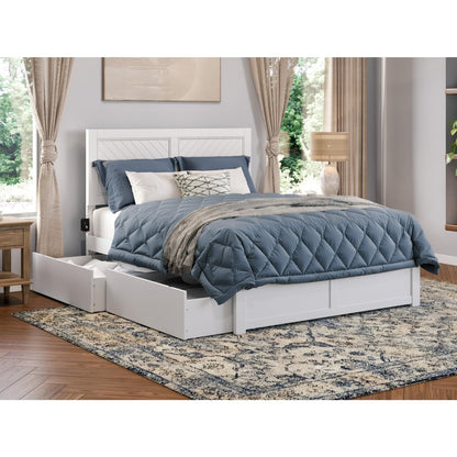 AFI Canyon Chevron Design Solid Wood Storage Platform Bed with USB Charger and Under-Bed Drawers, White - WoodArtSupply