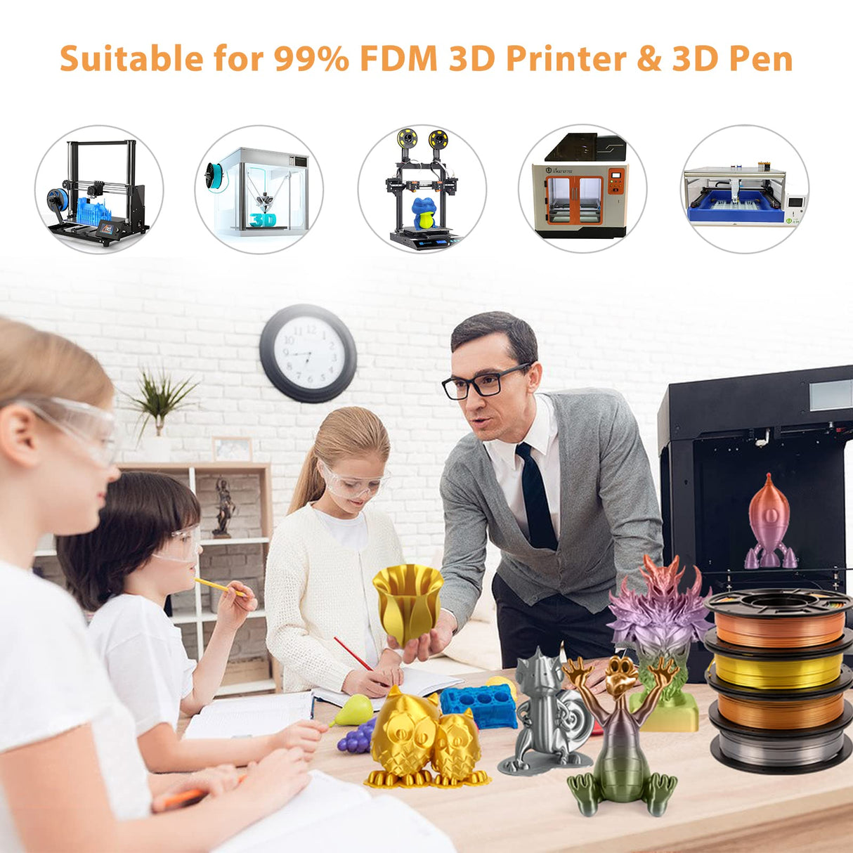 iSANGHU 4Packs Gradient Silk PLA 3D Printer Filament Bundle, Color Changing PLA Filament 1.75mm Bundle, 3D Printing Filament with Good Layer Adhesion for Most 3D Printers 250g/0.55lb*4 Sets iSANGHU