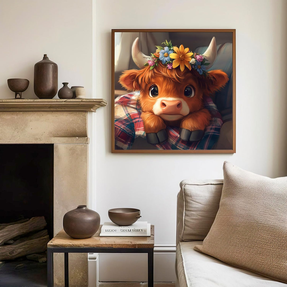 Paint by Numbers for Adult with Frame, Cow Paint by Numbers Kit for Adults Beginners, DIY Cow Acrylic Painting on Canvas for Home Wall Art Decor 9.8x9.8 Inch (with Frame Easel) Mandun