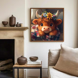 Paint by Numbers for Adult with Frame, Cow Paint by Numbers Kit for Adults Beginners, DIY Cow Acrylic Painting on Canvas for Home Wall Art Decor 9.8x9.8 Inch (with Frame Easel) Mandun