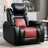 ANJ Electric Power Recliner Chair with Adjustable Powered Headrest, Faux Leather Home Theater Seating Overstuffed Reclining Furniture with USB Ports, Cup Holders, Hidden Arm Storage (Black/Red) ANJ