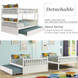 WIILAYOK Full Over Full Bunk Bed with Trundle, Convertible to 2 Full Size Platform Bed, Full Size Bunk Bed with Ladder and Safety Rails for Teens, Adults, White WIILAYOK