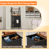 Furnulem 2 Tiers Laundry Hamper with Wooden Shelf and Hooks, Vertical Laundry Basket with Pull-Out and Removable Bag, Clothes Hamper with Divided Bag for Laundry Room, Bathroom, Bedroom, Dorm Furnulem