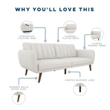 Novogratz Brittany 82 Inch Futon Sofa Bed, Upholstered Couch Sleeper with Tufted Back, Mid-Century Modern, Light Gray Novogratz