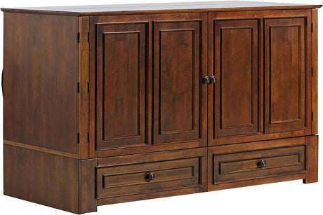 Mega Solutions Emurphybed Paradiseo Murphy Cabinet Chest Bed with Charging Station 8 Inch, Queen (Tobacco) Mega Solutions