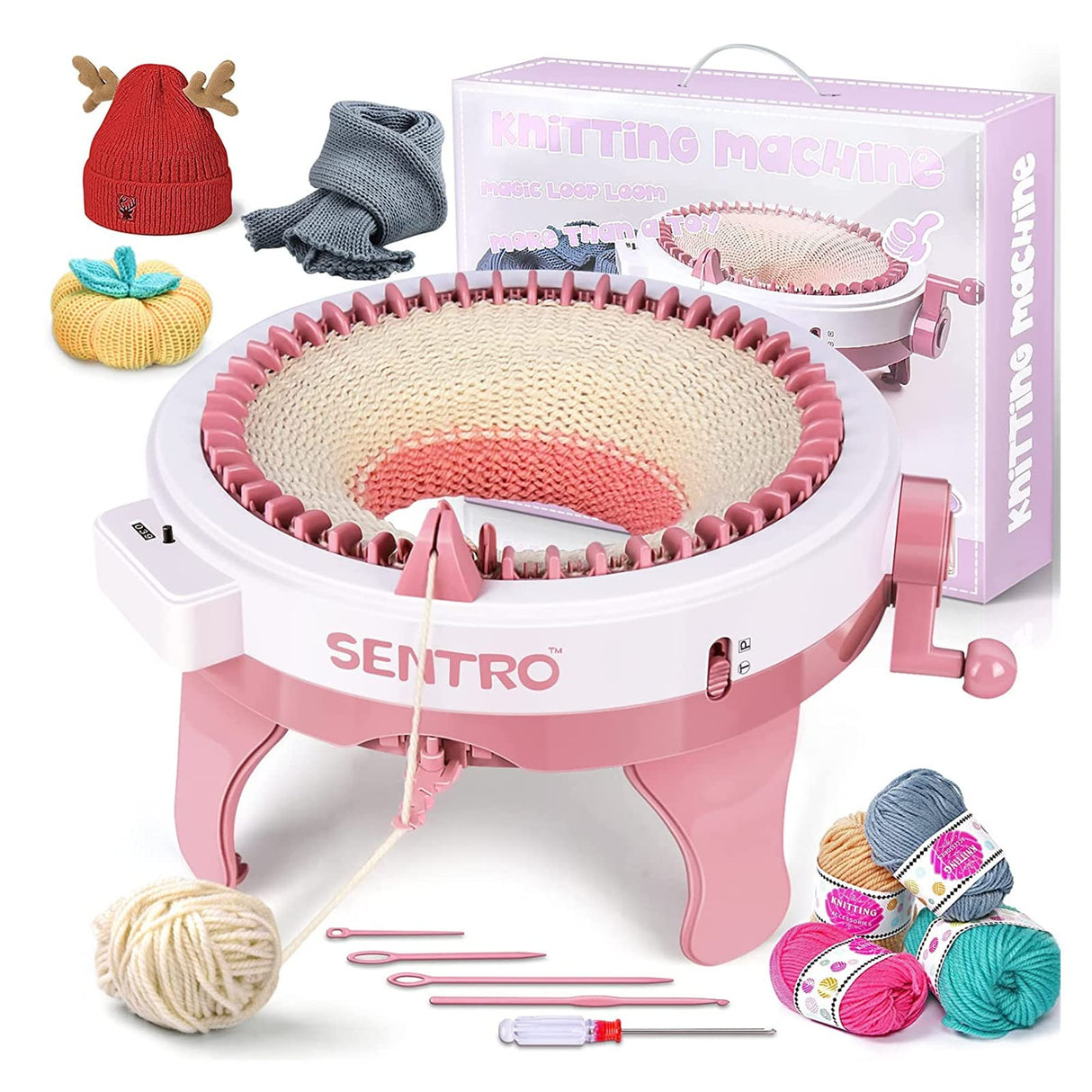 SENTRO Knitting Machine, 48 Needles Smart Knitting Crochet Machine with Row Counter for Adults and Beginners, Knitting Board Rotating Double Loom, Weaving Loom Machine Kit for Christmas New Year Gifts BZVV