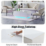 TUKAILAi Coffee Table with 4 Drawers, LED Lights & Power Strip Modern Minimalist Rectangle Coffee Table for Home Living Room Office (White) TUKAILAi