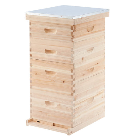 CREWORKS Bee Hive Boxes Starter Kit, Langstroth Beehive for Bee Keeping, 4 Layer Bee House with 20 Medium and 20 Deep Frames & Foundations, Beekeeping Supplies with Plastic Queen Excluder and Nails CREWORKS