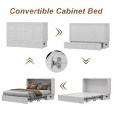 Keloyid Solid Wood Murphy Bed Cabinet：Queen Size Murphy Bed with USB Charging Station and Large Storage Drawer for Home，Optimize Sleeping Space（Mattress Not Included） Ivory White-11 Keloyid