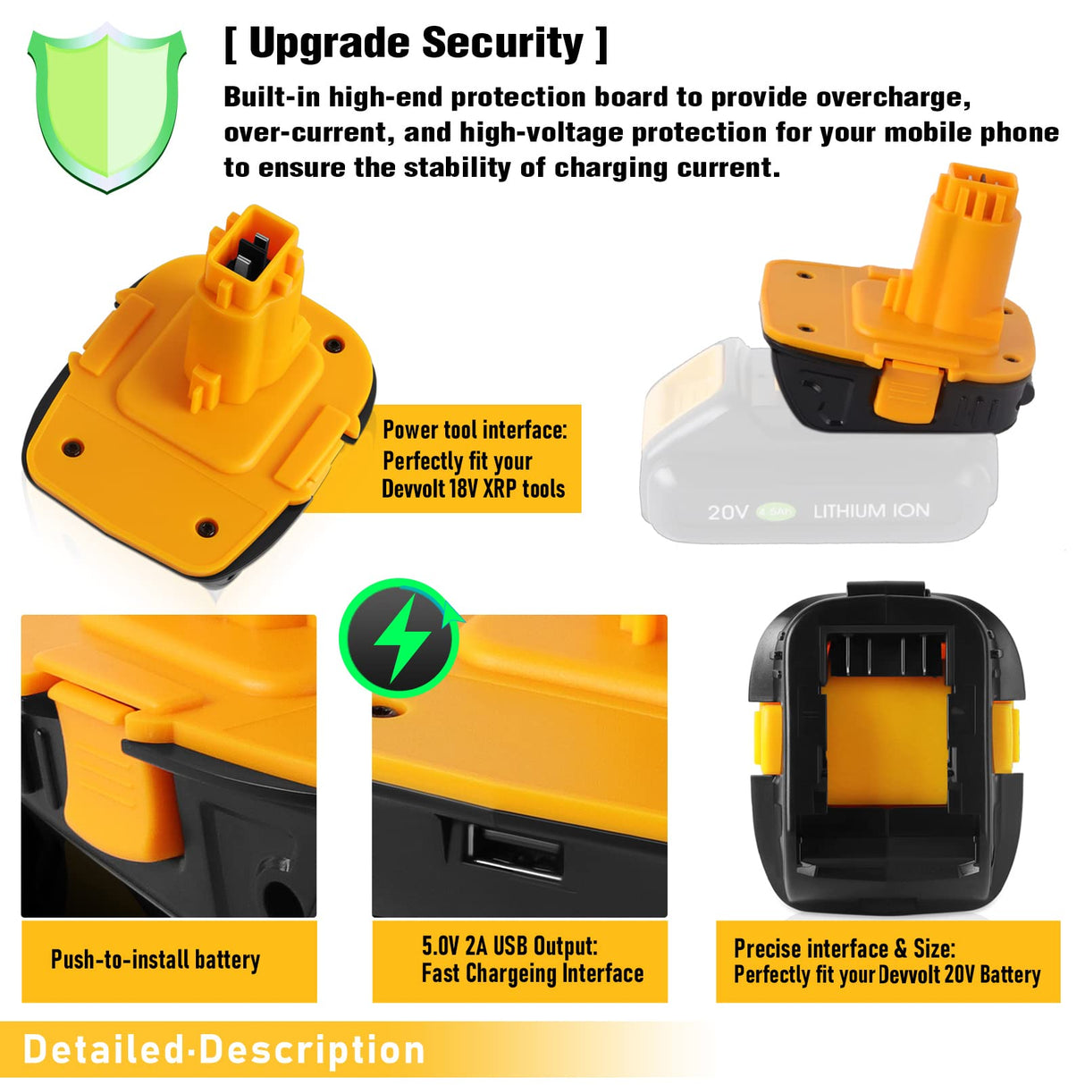 TenHutt 【with USB】 Replace for Dewalt 18V to 20V Battery Adapter Converter DCA1820 for Dewalt 18V Tools, Convert Dewalt 20V Battery DCB203 DCB206 to Dewalt 18V XRP NiCd NiMh Battery DC9098 DC9096 TenHutt