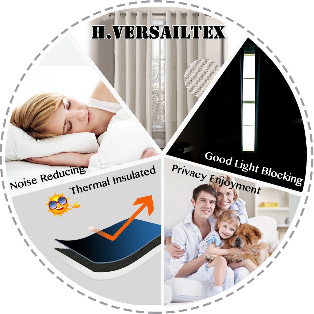 H.VERSAILTEX Linen Blackout Curtain 108 Inches Long for Bedroom/Living Room Thermal Insulated Grommet Linen Look Curtain Drapes Primitive Textured Burlap Effect Window Drapes 1 Panel - Heather Ivory H.VERSAILTEX