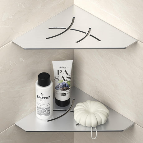 Bernkot Corner Shower Shelf 10" Brushed 304 Stainless Steel Pentagonal Corner Shelves Recessed Bathroom Shower Shelf 2 Pack, No Drilling Needed Bernkot