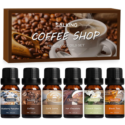 SALKING Coffee Shop Fragrance Oils Set, Premium Essential Oils Set for Diffuser, Scented Oil for Soap & Candle Making - Blueberry Pancakes, Coffee, Café Latte, Hot Chocolate, French Vanilla, Black Tea