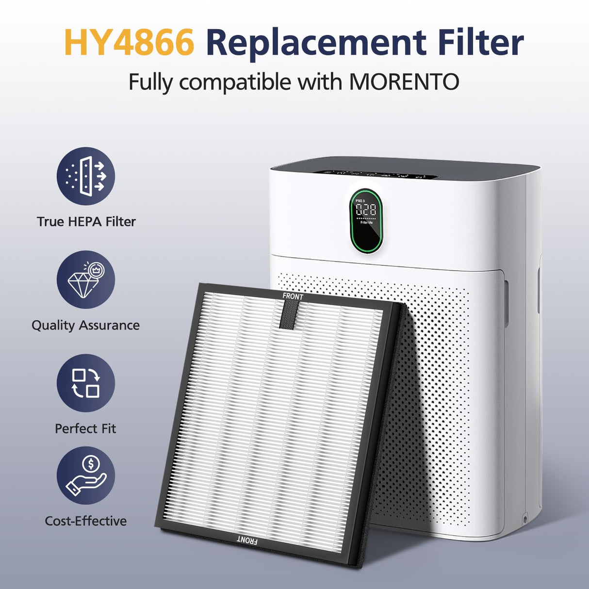 HY4866 Filters Compatible with MORENTO HY4866, WESTHEY HY4866, YIOU M1 Air Purifi-er, 3-in-1 H13 Ture HEPA Replacement Filters (Includes4 Pack Pre-filter) Enhanced Version HY4866 Replacement Filter Cabiclean