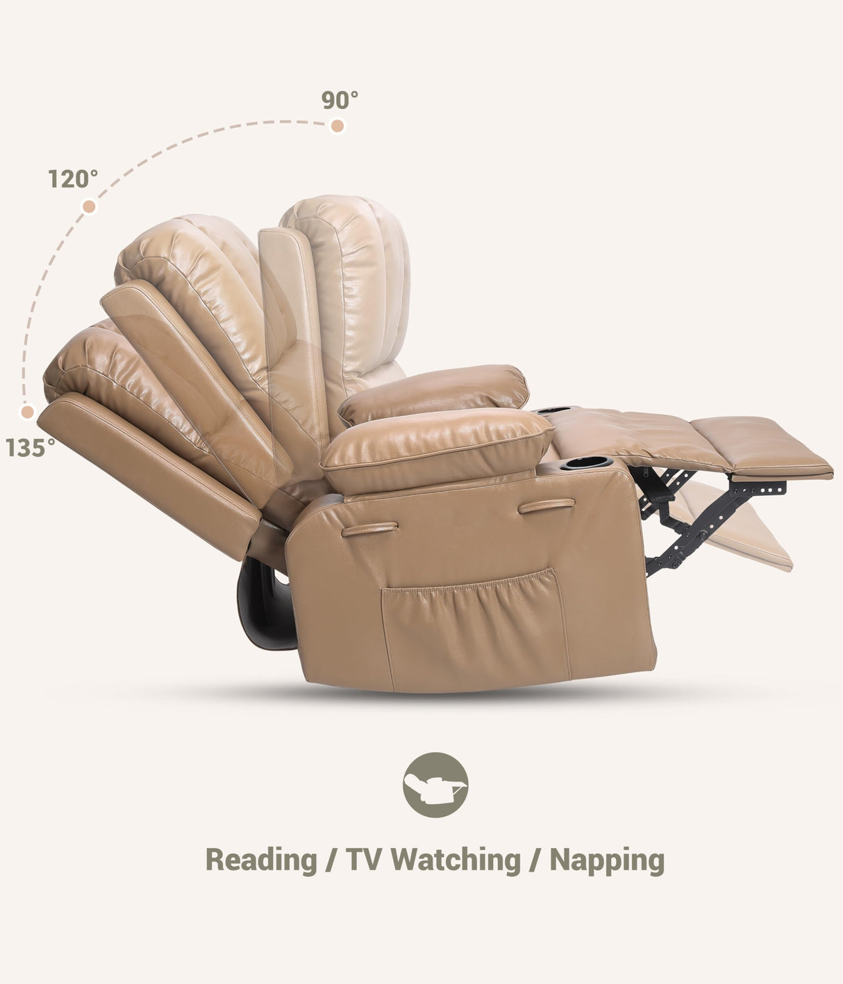 Garvee 27'' Oversized Recliner, Manual Recliner Chair for Adults, PU Leather Single Sofa with Extra Width, for Nursery, Living Room, and Bedroom, Tan Garvee