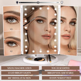 Girapow Vanity Desk with Power Outlets and Lights, 36'' Makeup Vanity with Tri Fold Lighted Mirror, White Vanity Set with Drawers, Vanity Table with Cushion Stool, Small Makeup Table for Bedroom,White Girapow