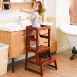 Kids Kitchen Step Stool for Kids with Safety Rail,Solid Wood Construction Toddler Learning Stool, Montessori Toddlers Kitchen Stool Tower (Walnut) Wiifo