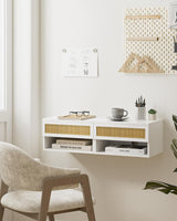 Aienvey Floating Nightstand, Small Modern Floating Nightstand with Drawer, Floating Shelves for Bedroom, Bathroom, White Rattan Aienvey