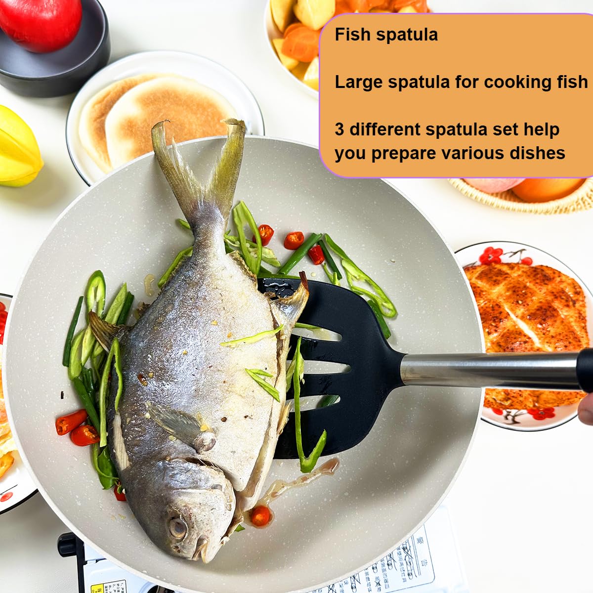 KLAQQED Spatula Set Silicone Spatula Heat Resistant Spatulas for Nonstick Cookware Rubber Spatula Turner Fish Wok Spatula, Large Nonstick Silicone Egg Spatula for kitchen use Cooking Utensils Set KLAQQED