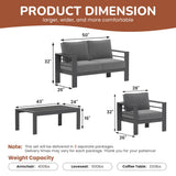 Solaste Outdoor Aluminum Furniture Set,4 Pieces Patio Sectional Chat Sofa Outdoor Conversation Set with Table,Dark Grey Solaste