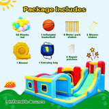 WELLFUNTIME Inflatable Bounce House with Slide, Jumping Castle with Blower and Wave Pool, Basketball Rim, Long Tunnel WELLFUNTIME