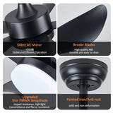 RHEAFON Ceiling Fans with Lights and Remote,30 Inch Smart Ceiling Fan,Reversible,Noiseless,Small Black Ceiling Fan for Bedroom Kitchen Indoor/Outdoor Patio RHEAFON