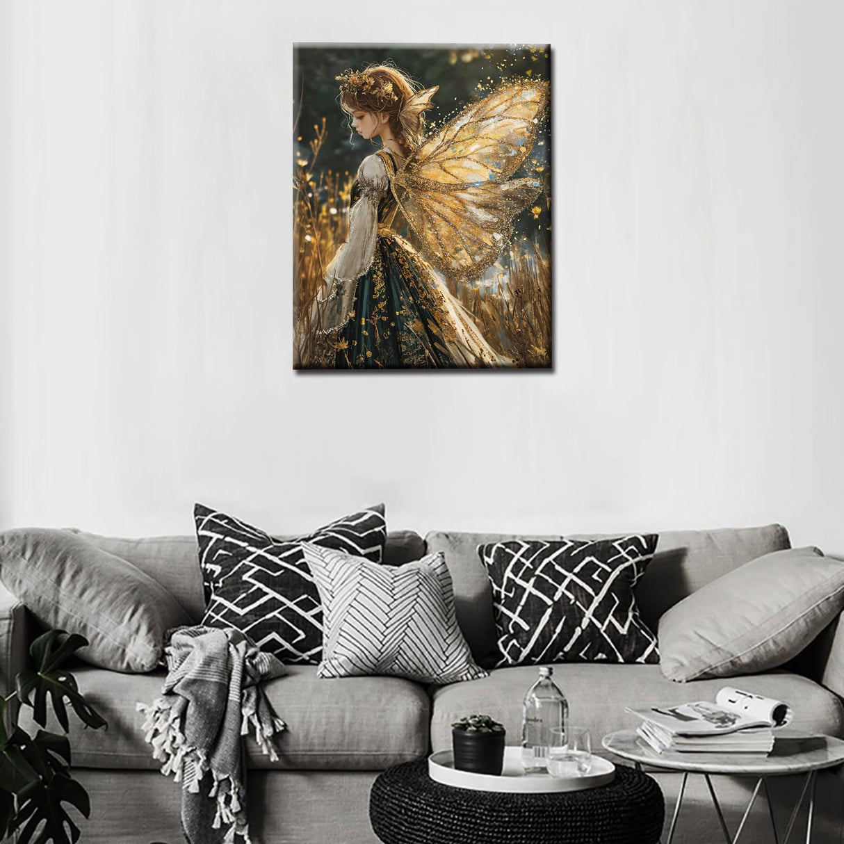 Tucocoo Golden Wings Girl Paint by Numbers Kits 16x20 inch Canvas, Beautiful DIY Oil Painting for Adults with Brushes and Acrylic Pigment, Gothic Fairy Angel Picture for Home Decor (Without Frame) Tucocoo
