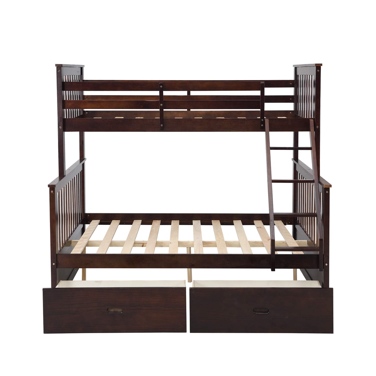 Espresso Twin Over Full Bunk Bed with Storage Drawers by DS-HOMEPORT - Sturdy Design with Safety Guardrails - WoodArtSupply