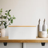 Beautiful Bread Box With Wooden Lid For Your Kitchen Countertop - Spacious Container Perfectly Stores Your Homemade Bread, English Muffins & Bagels - Quality Cutting Board Lid Keeps Your Bread Fresh ZICOTO