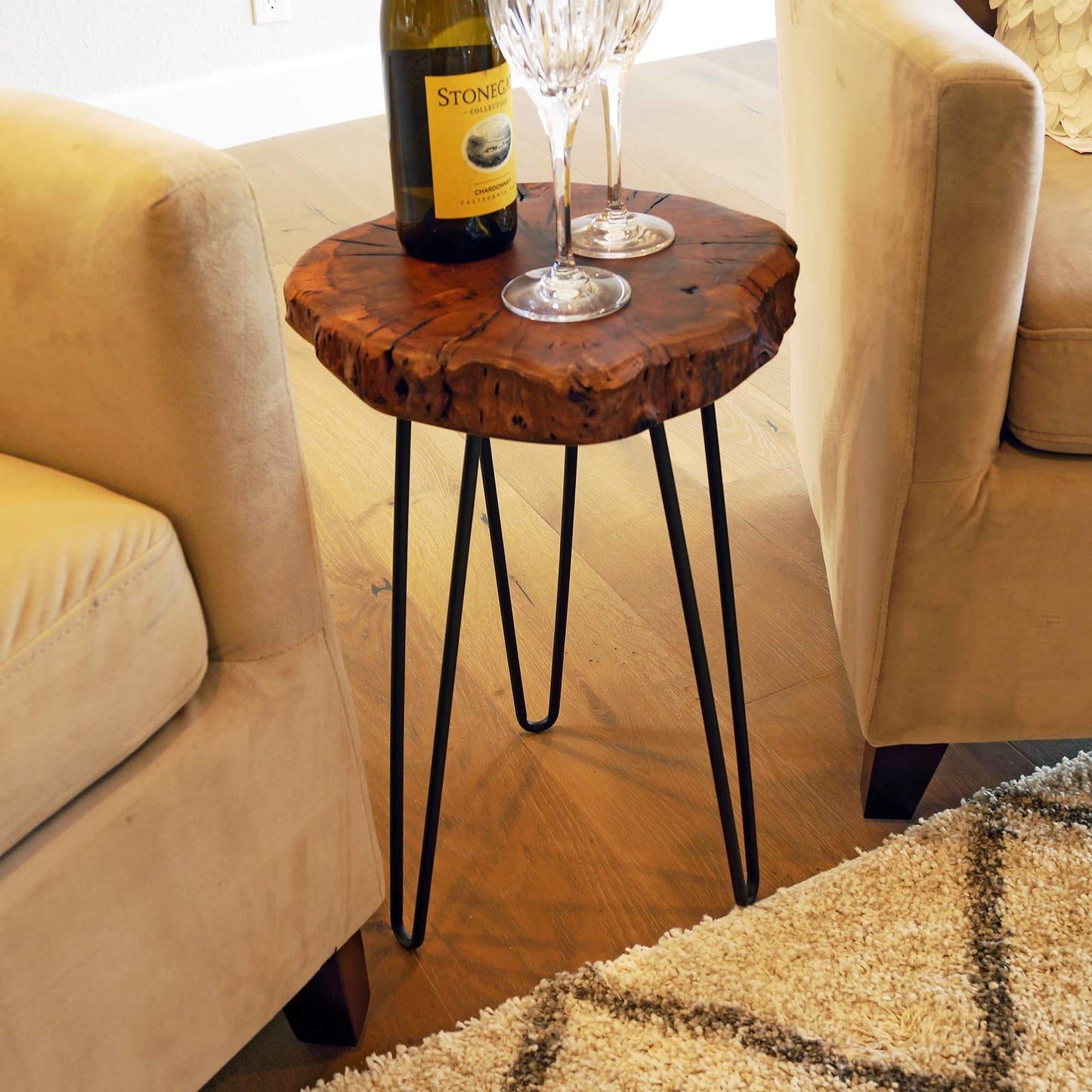 WELLAND Unique Shape Natural Wood Stump Rustic Surface End Table - WoodArtSupply